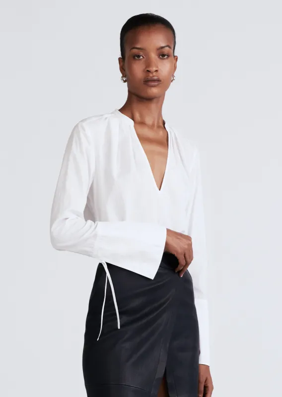 Lila Long Sleeve V-Neck Top - Optic White sold by Derek Lam