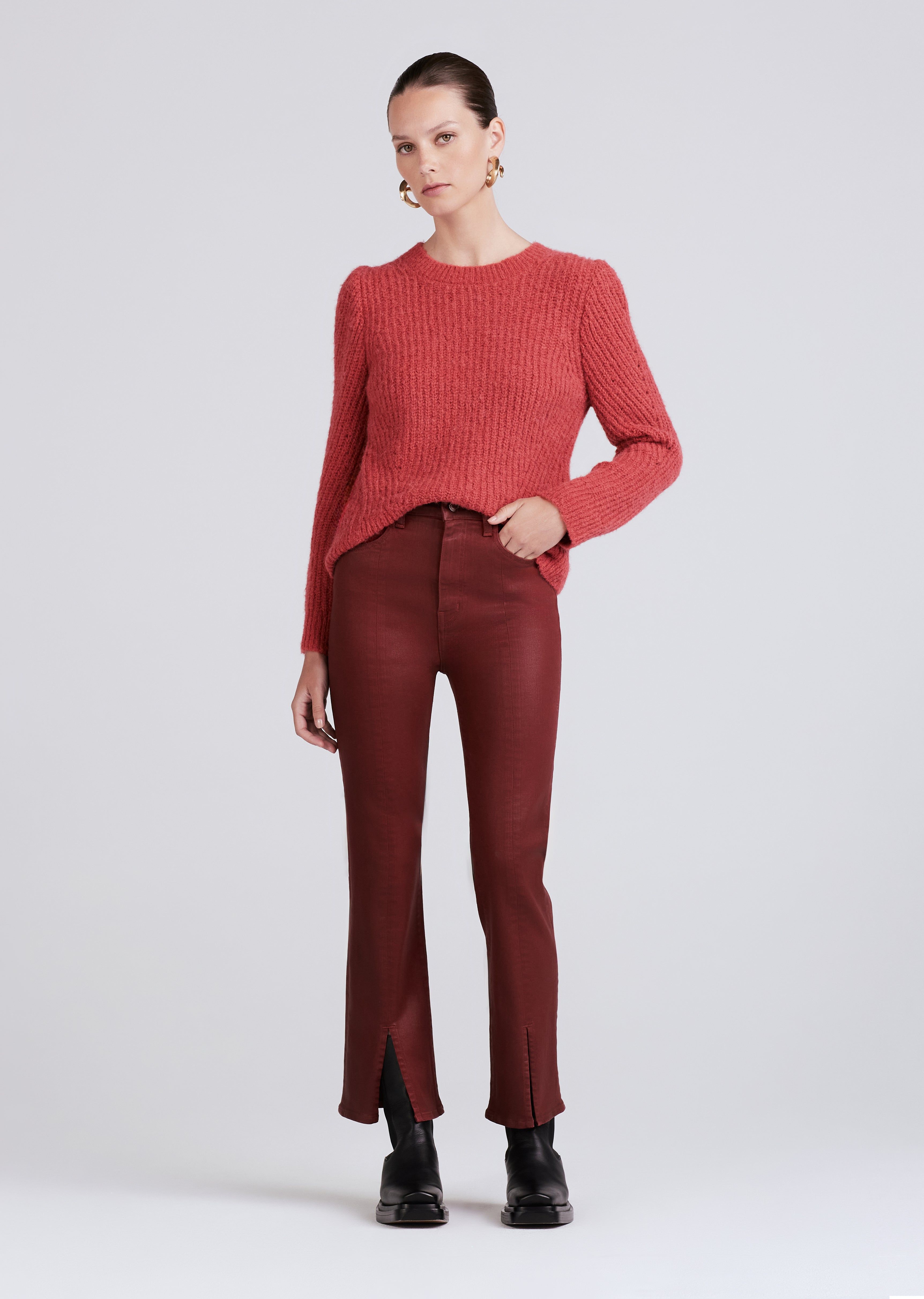 Mira Front Slit Crop Flare Jeans - Mahogany sold by Derek Lam