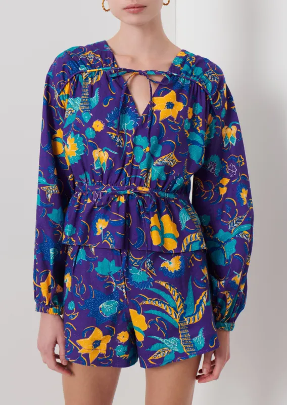 Breanna Long Sleeve Gathered Top - Purple Multi sold by Derek Lam