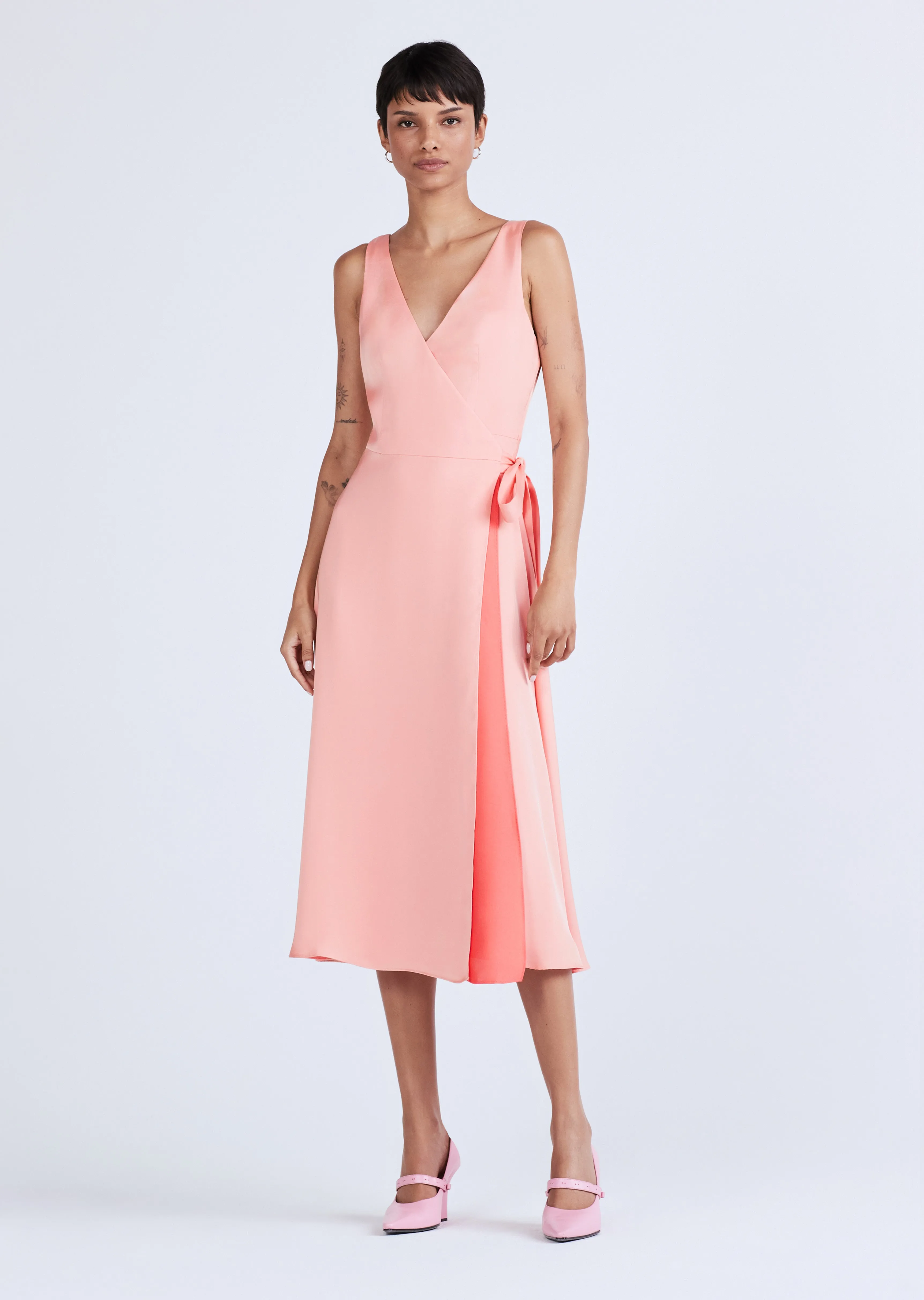 Kathleen Shoulder Tie Midi Dress - Sunset-Sherbert sold by Derek Lam