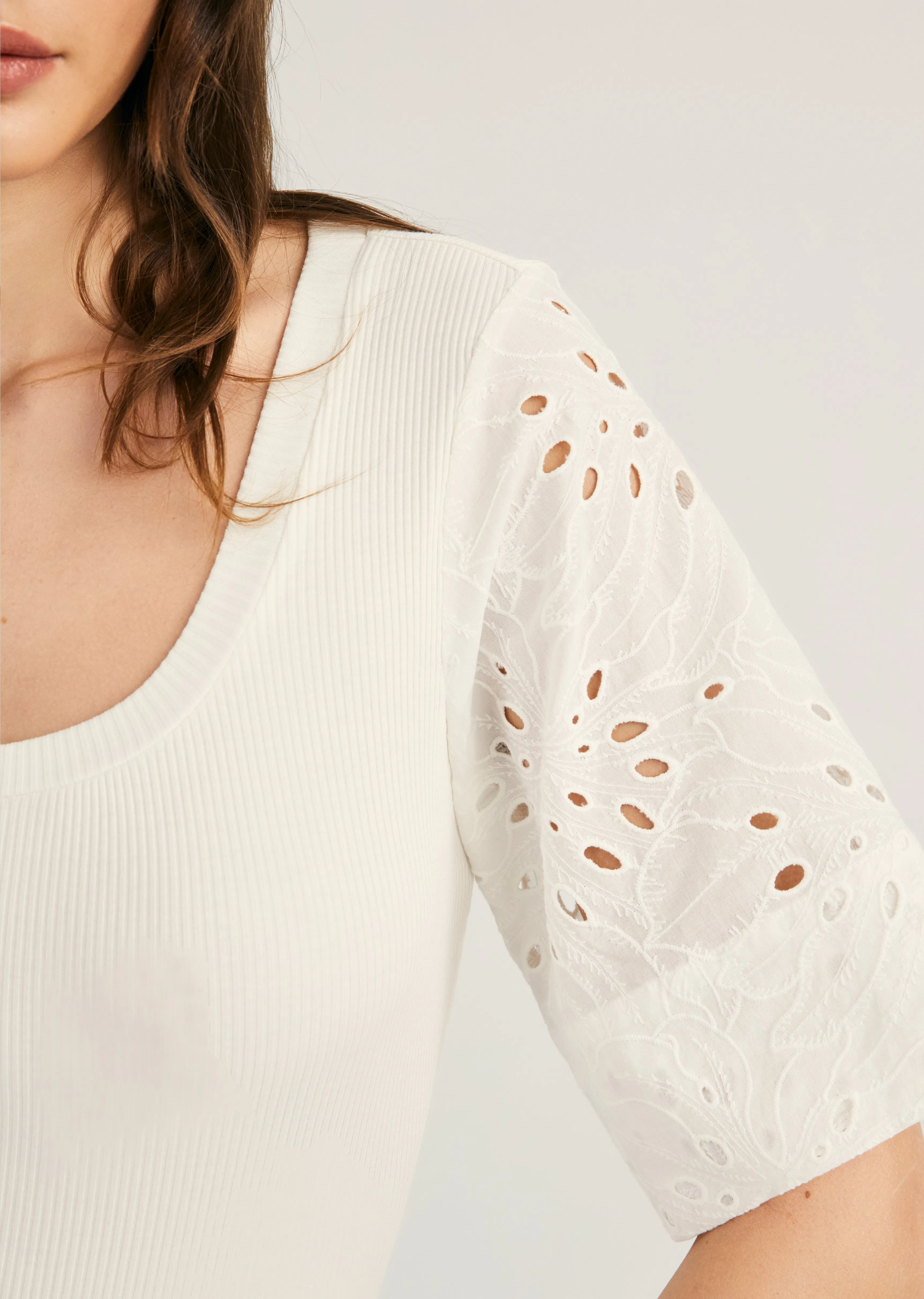 Margaux Mixed Media Tee - Blanc de Blanc sold by Derek Lam product image thumbnail 3