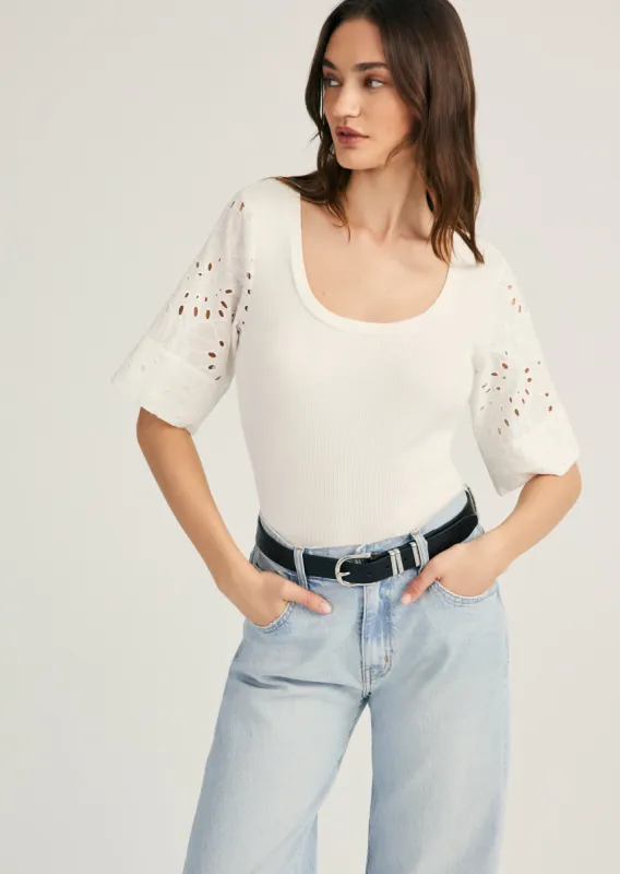 Margaux Mixed Media Tee - Blanc de Blanc made by Derek Lam