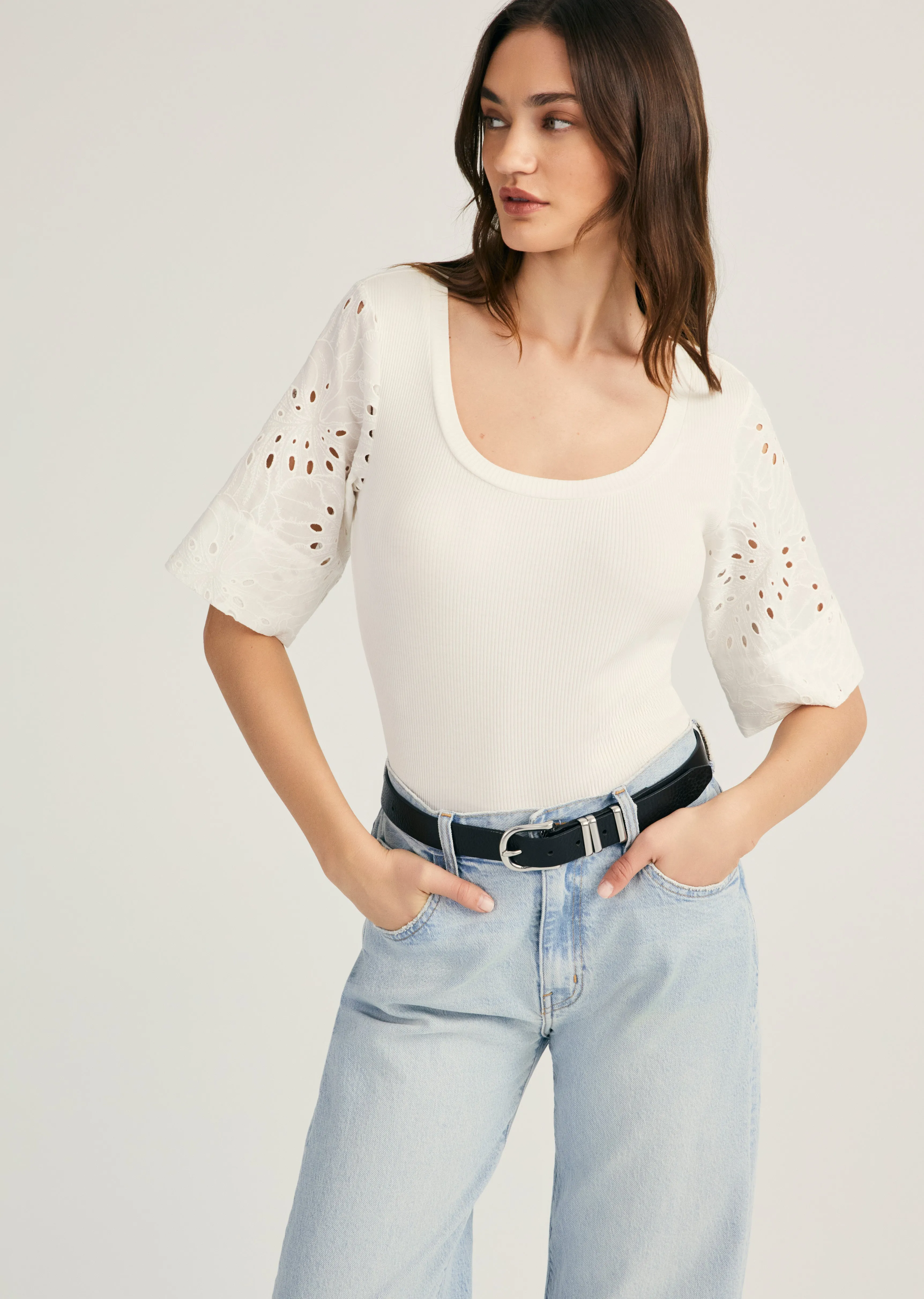 Margaux Mixed Media Tee - Blanc de Blanc sold by Derek Lam
