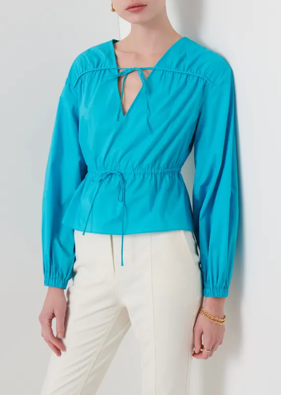 Breanna Long Sleeve Gathered Top - Peacock Blue sold by Derek Lam