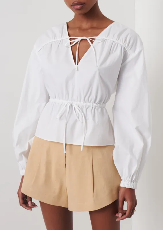 Breanna Long Sleeve Gathered Top - White sold by Derek Lam