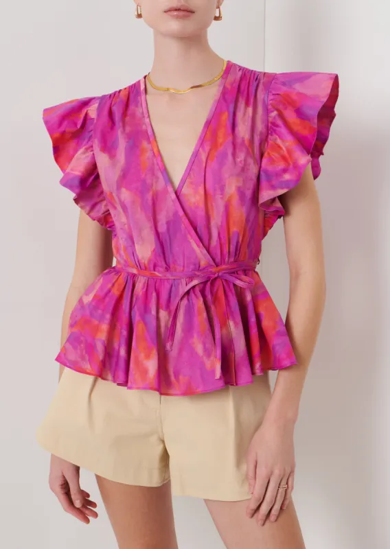 Ember V-Neck Wrap Top - Fuchsia Multi sold by Derek Lam