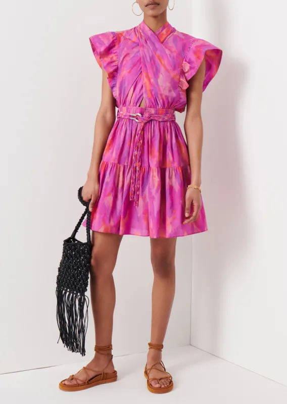 Finn Ruffle Wrap Dress - Fuchsia Multi sold by Derek Lam