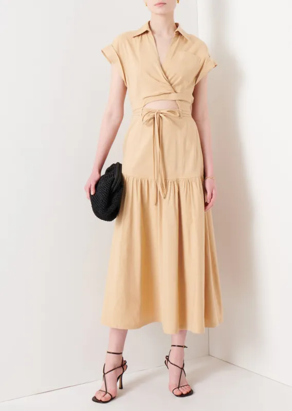 Charlene Cut-Out Shirt Dress - Almond sold by Derek Lam