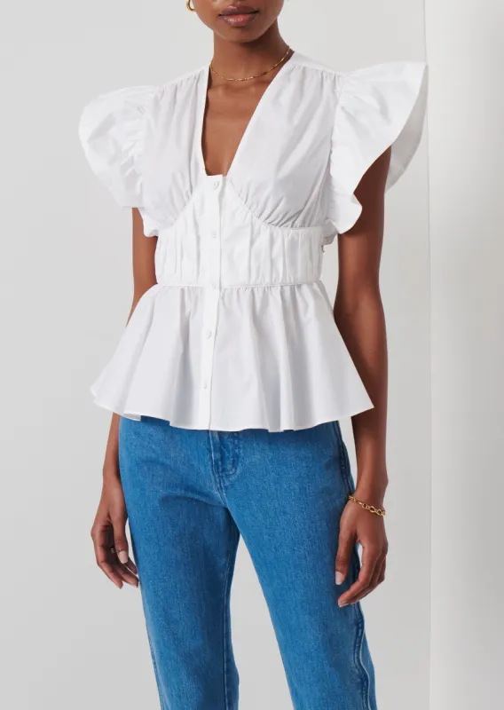Roselyn Ruffle Sleeve Top - White sold by Derek Lam