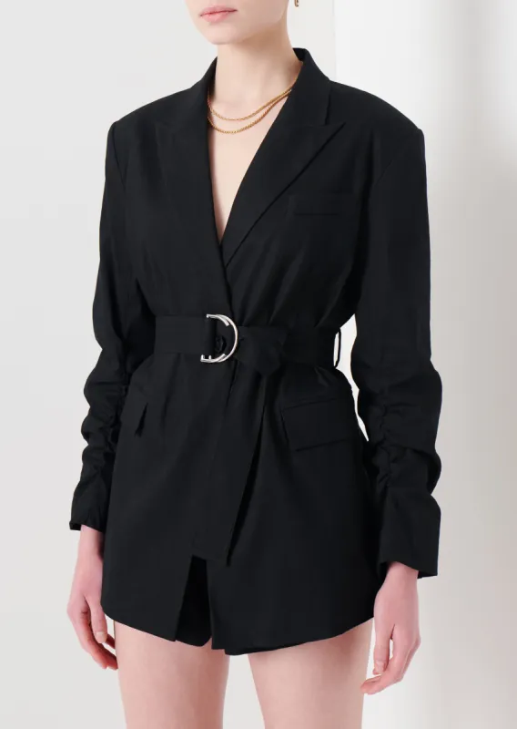 Harrison Gathered Sleeve Blazer - Black sold by Derek Lam