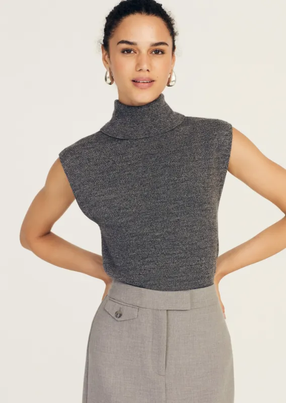 Contro Turtleneck Knit Vest - Grey Melange sold by Derek Lam