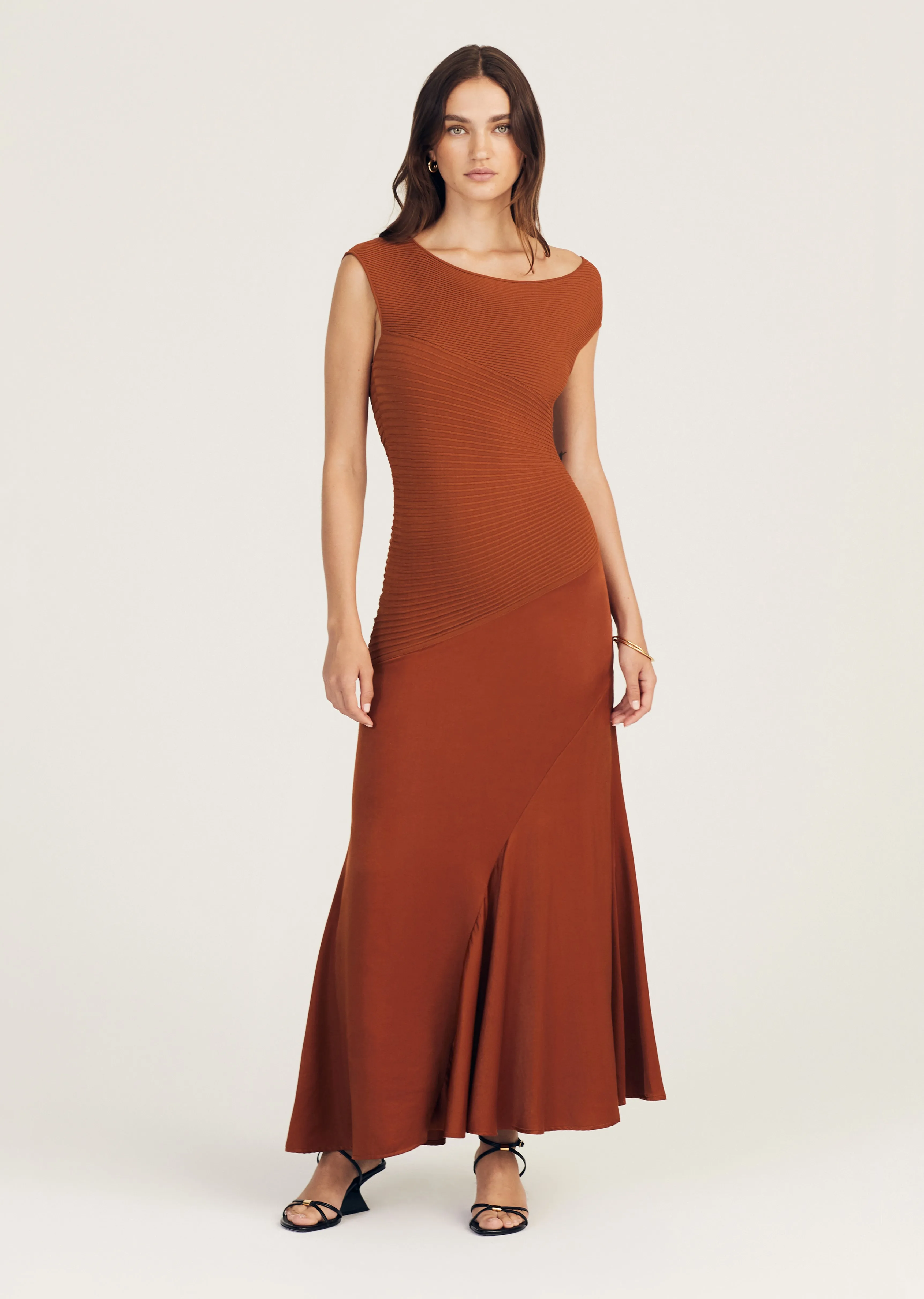 Madeline Mixed Media Dress - Copper sold by Derek Lam