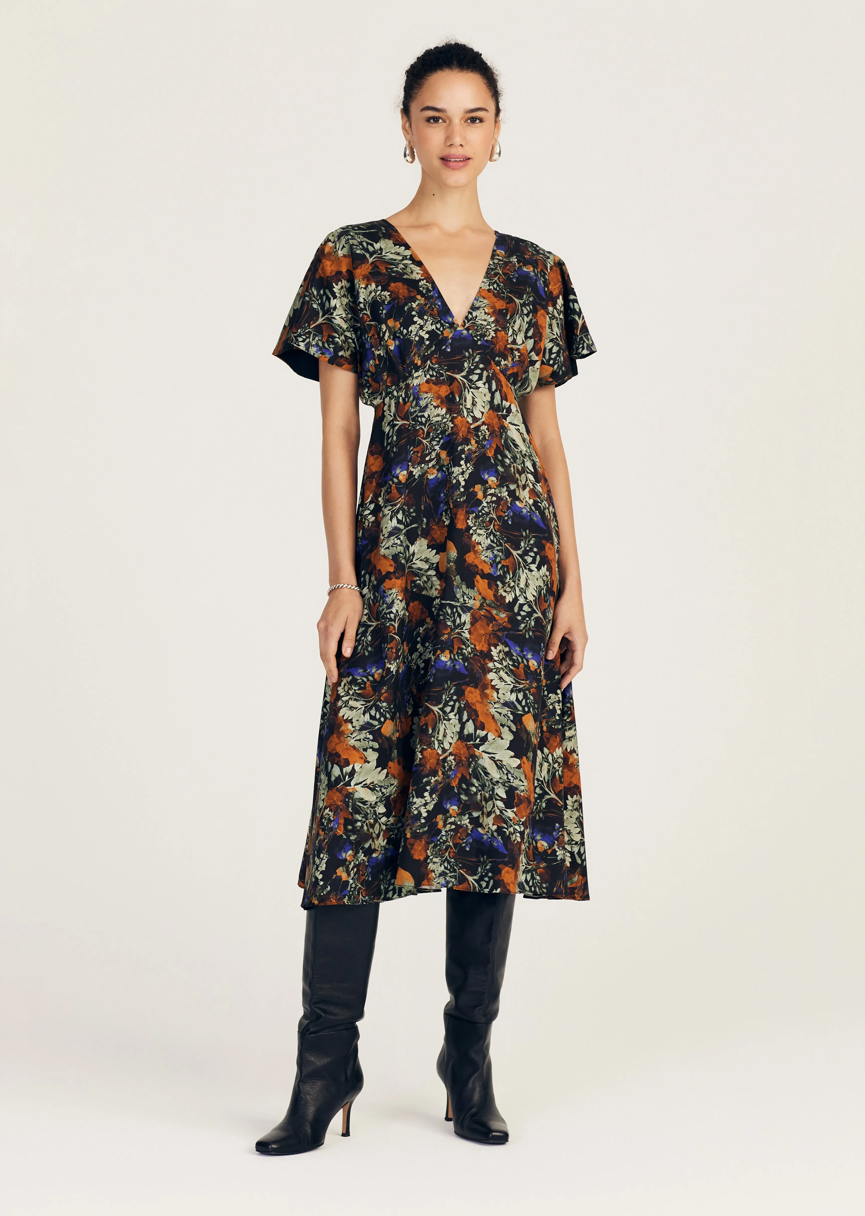 Cecile Flutter Sleeve Midi Dress - Copper Multi sold by Derek Lam