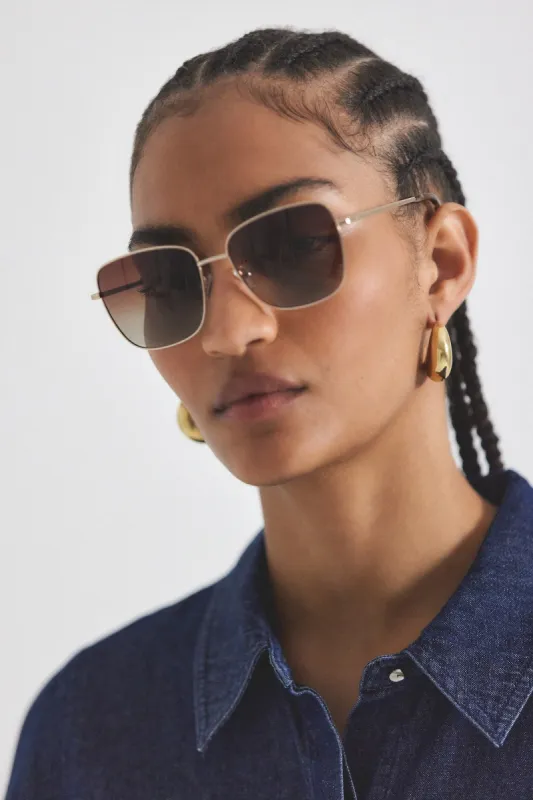 Millie Classic Single Wire Rectangle Sunglasses - Gold Brown sold by Derek Lam