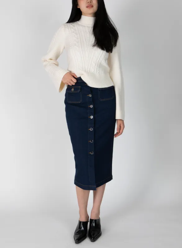 Jewel Button Front Skirt - Park Rinse sold by Derek Lam