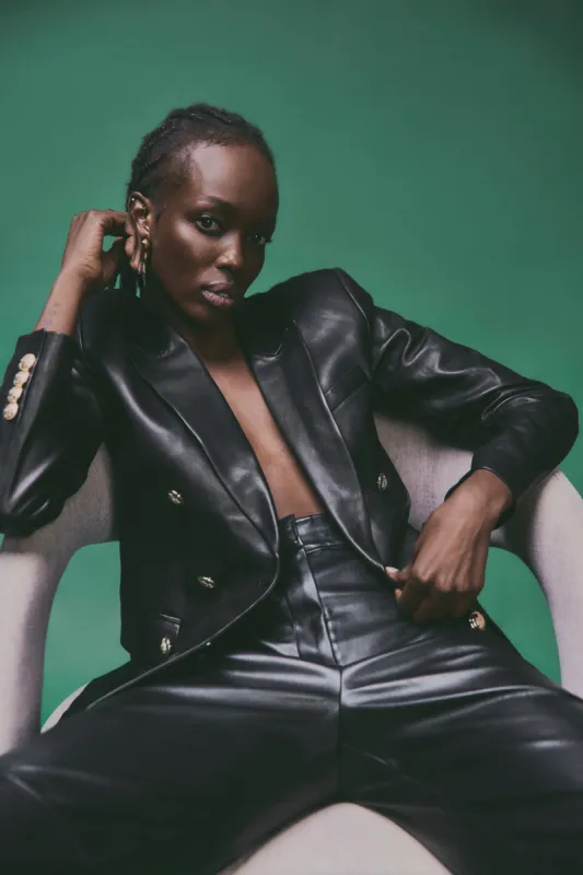 Walter Double Breasted Jacket - Black Leather sold by Derek Lam