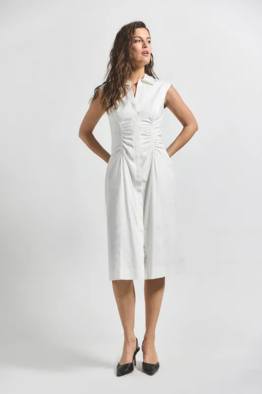 Nera Ruched Button Down Dress - Soft White sold by Derek Lam