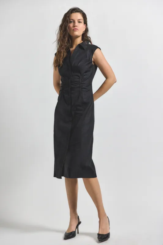 Nera Ruched Button Down Dress - Black sold by Derek Lam