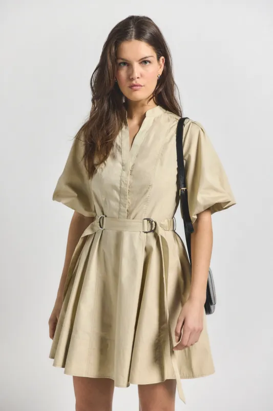 Bennett Balloon Sleeve Belted Dress - Safari sold by Derek Lam