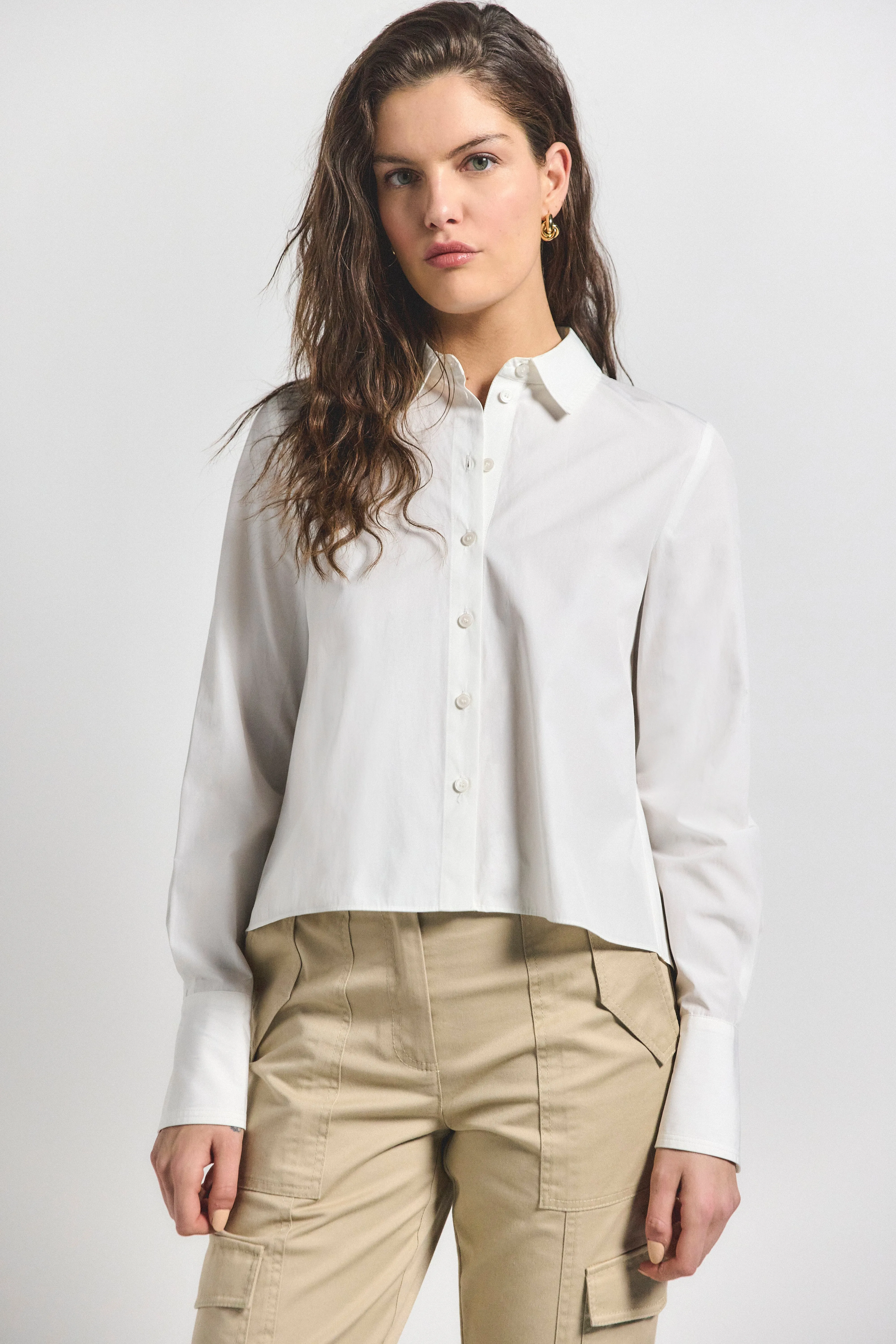 Aria Pleated Back Cropped Shirt - Soft White sold by Derek Lam
