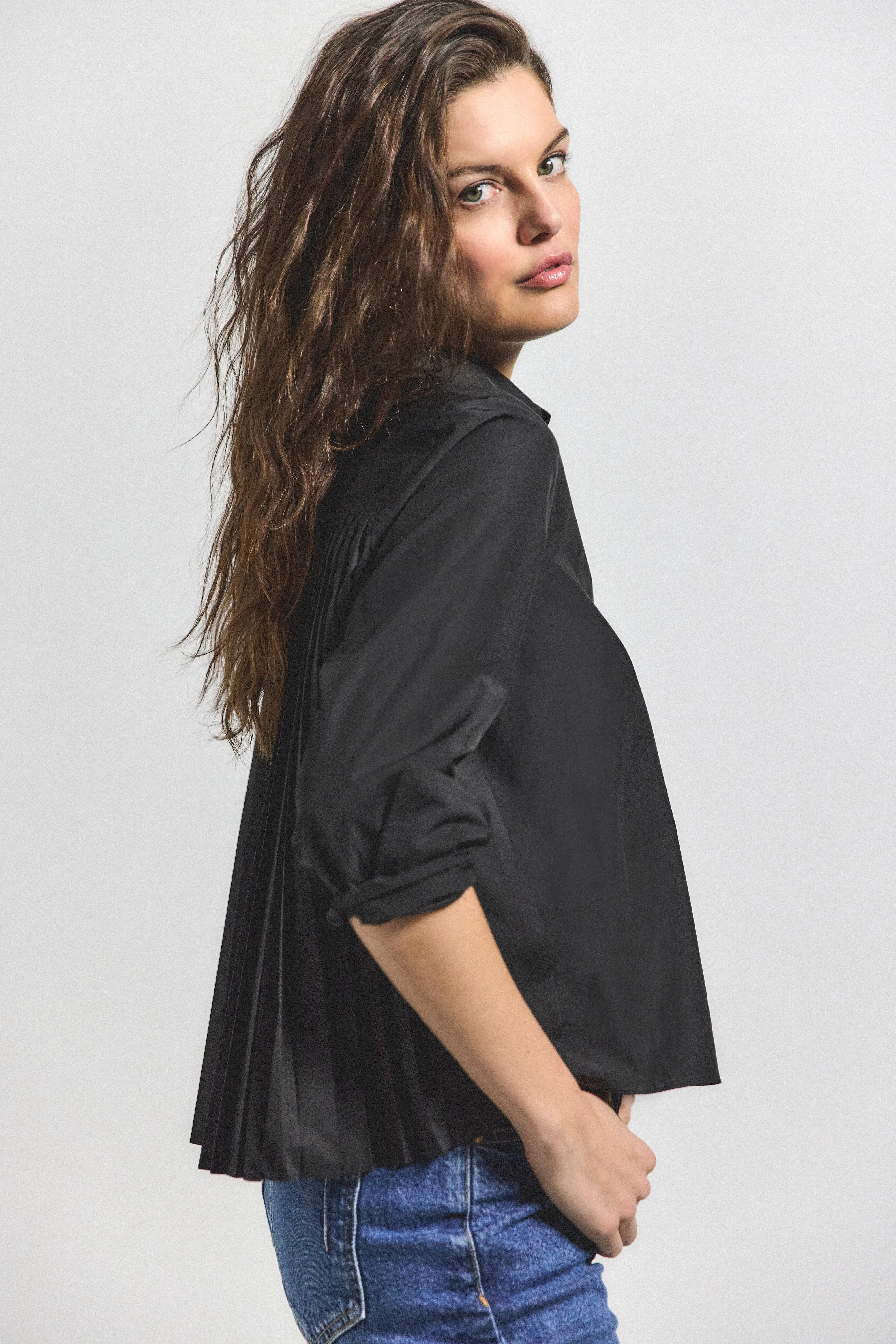 Aria Pleated Back Cropped Shirt - Black sold by Derek Lam product image thumbnail 3
