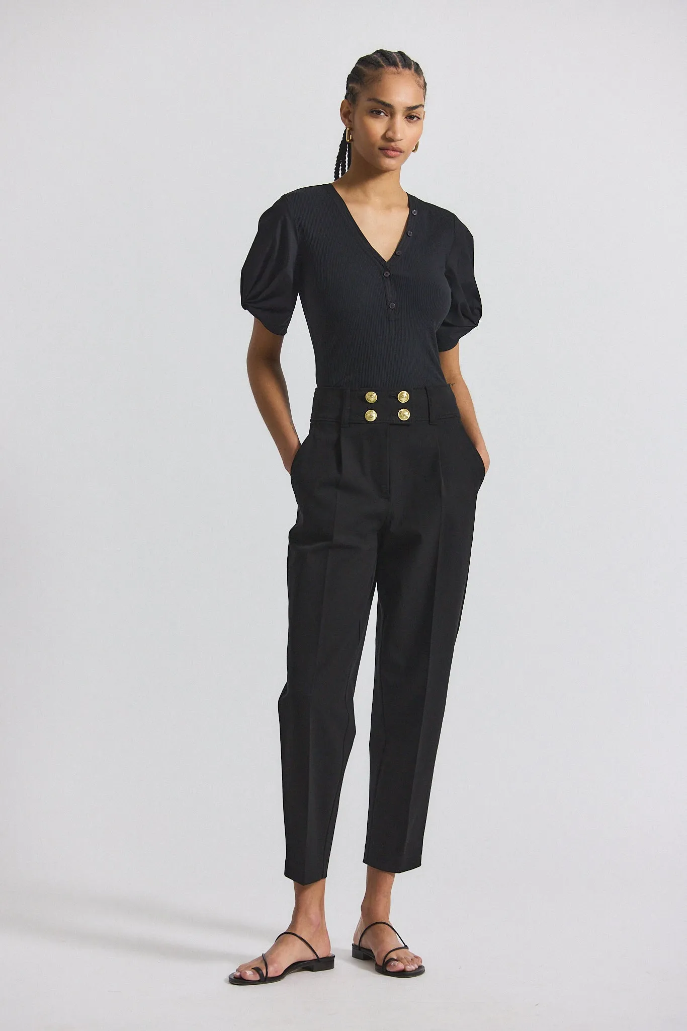 Leonie Pleated Tapered Pant - Black sold by Derek Lam