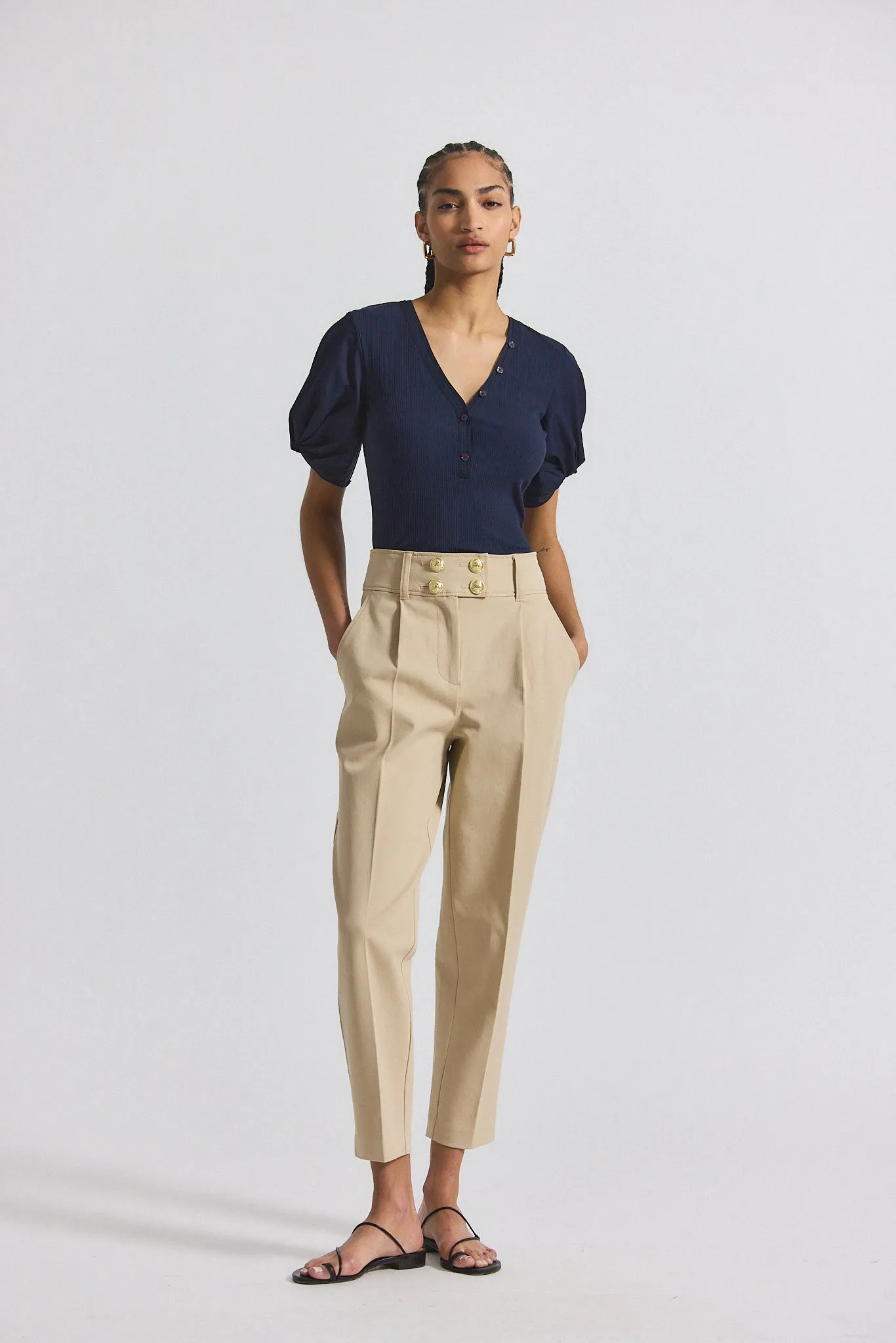 Leonie Pleated Tapered Pant - Safari sold by Derek Lam