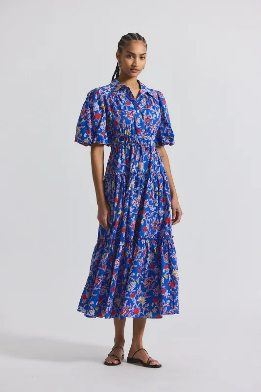 Dahlia Balloon Sleeve Shirt Dress - Blue Multi sold by Derek Lam