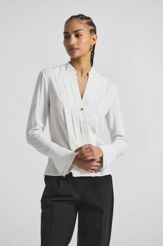 Tiffany Pleat Front Shirt - Blanc de Blanc sold by Derek Lam
