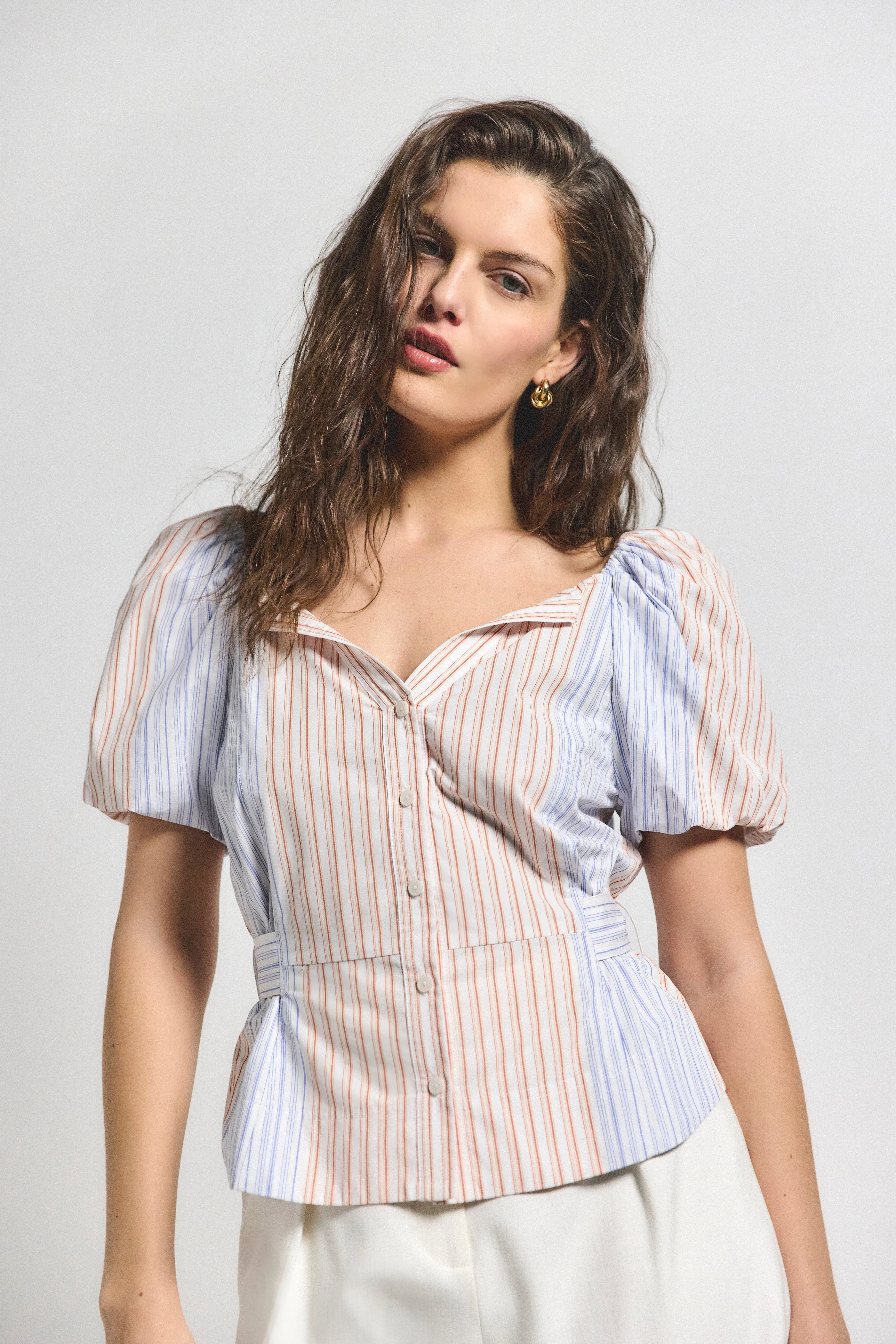 Davina Off The Shoulder Belted Top - Horizon Multi sold by Derek Lam