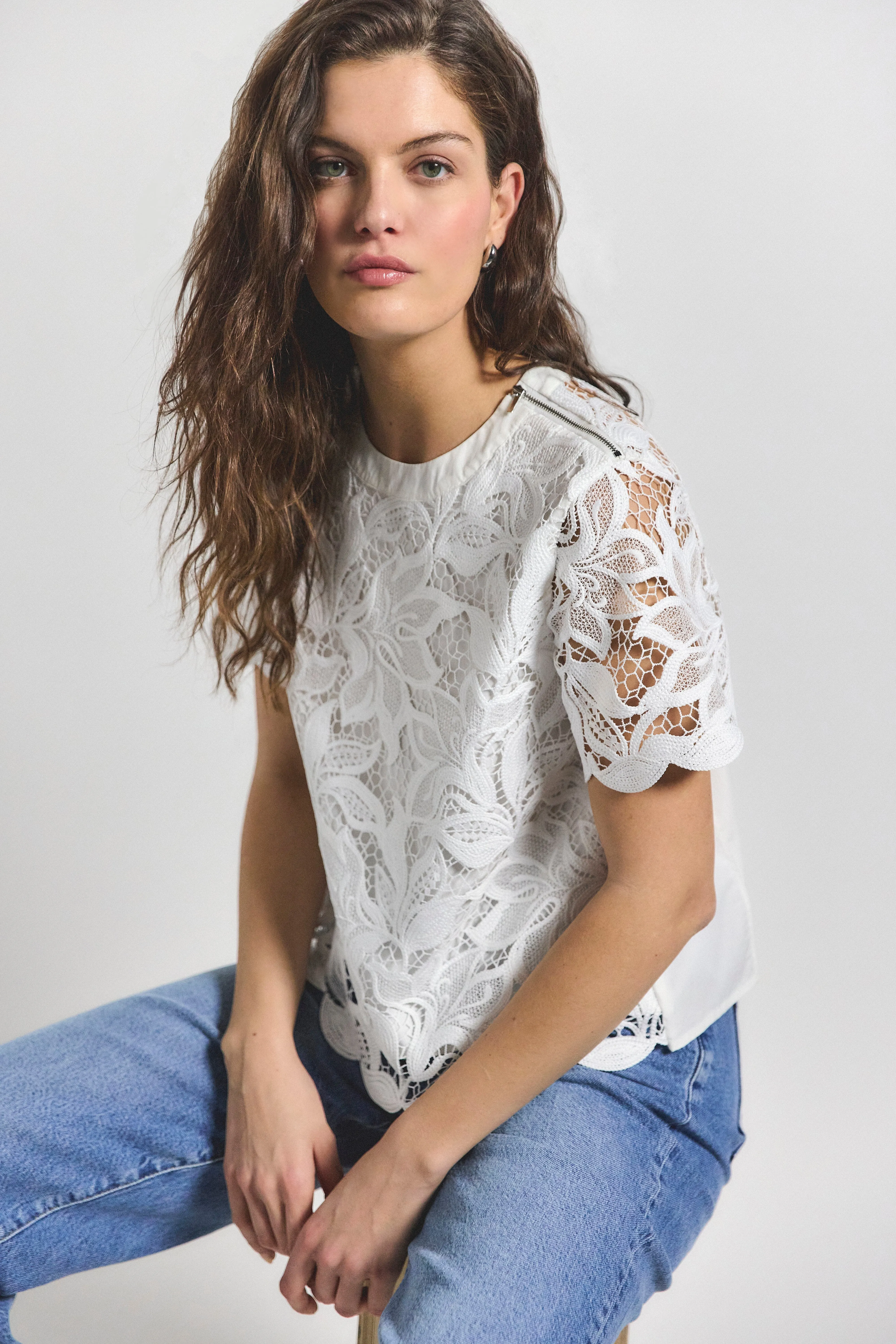 Samaria Short Sleeve Lace Top - Soft White sold by Derek Lam product image thumbnail 2