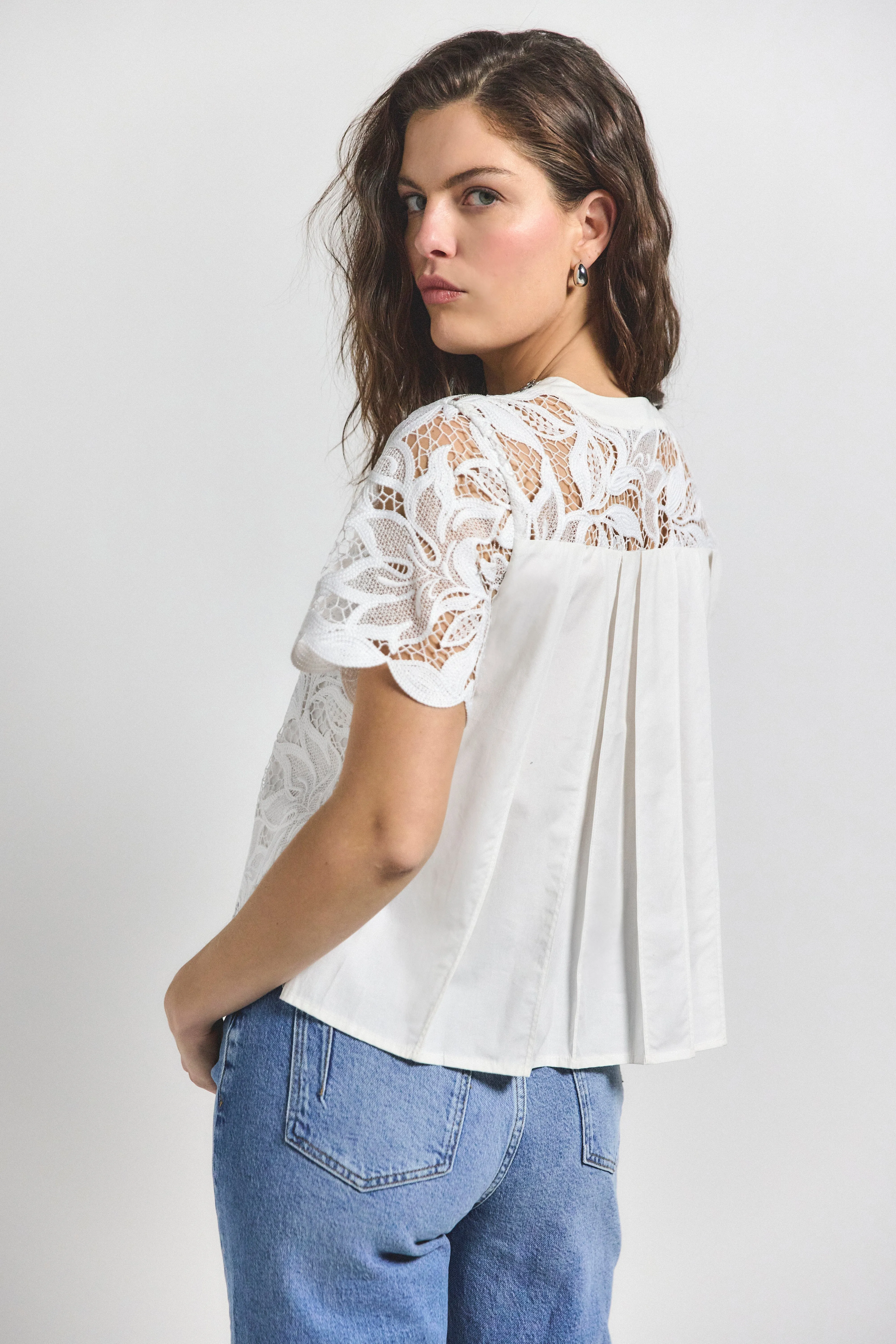 Samaria Short Sleeve Lace Top - Soft White sold by Derek Lam product image thumbnail 4