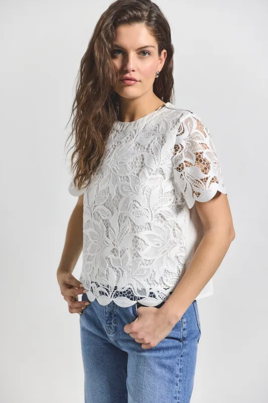Samaria Short Sleeve Lace Top - Soft White sold by Derek Lam