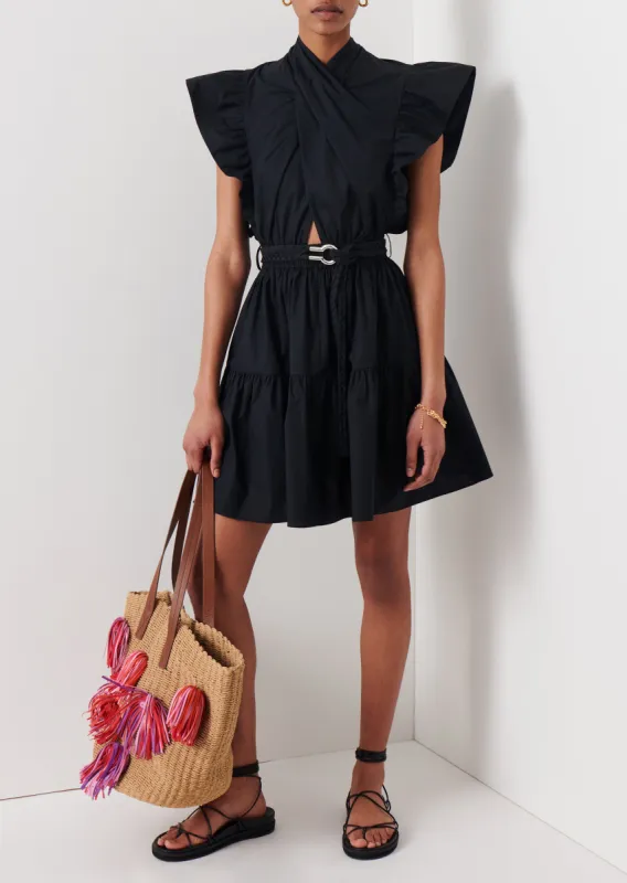 Finn Ruffle Wrap Dress - Black sold by Derek Lam