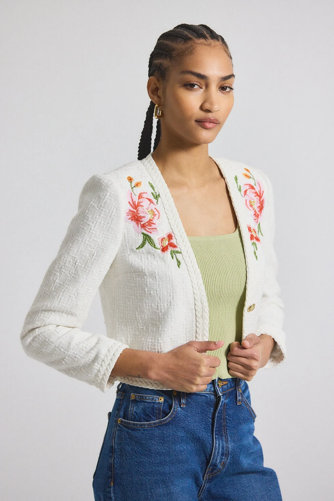 Bayle Embroidered Tweed Jacket - Blanc de Blanc sold by Derek Lam