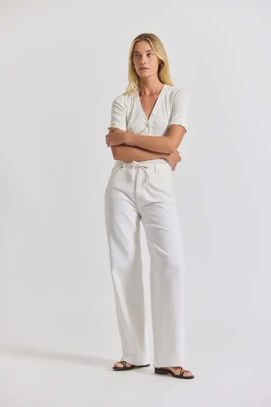 Dunn Denim Wide Leg Jean With Crochet Trim - Ecru sold by Derek Lam