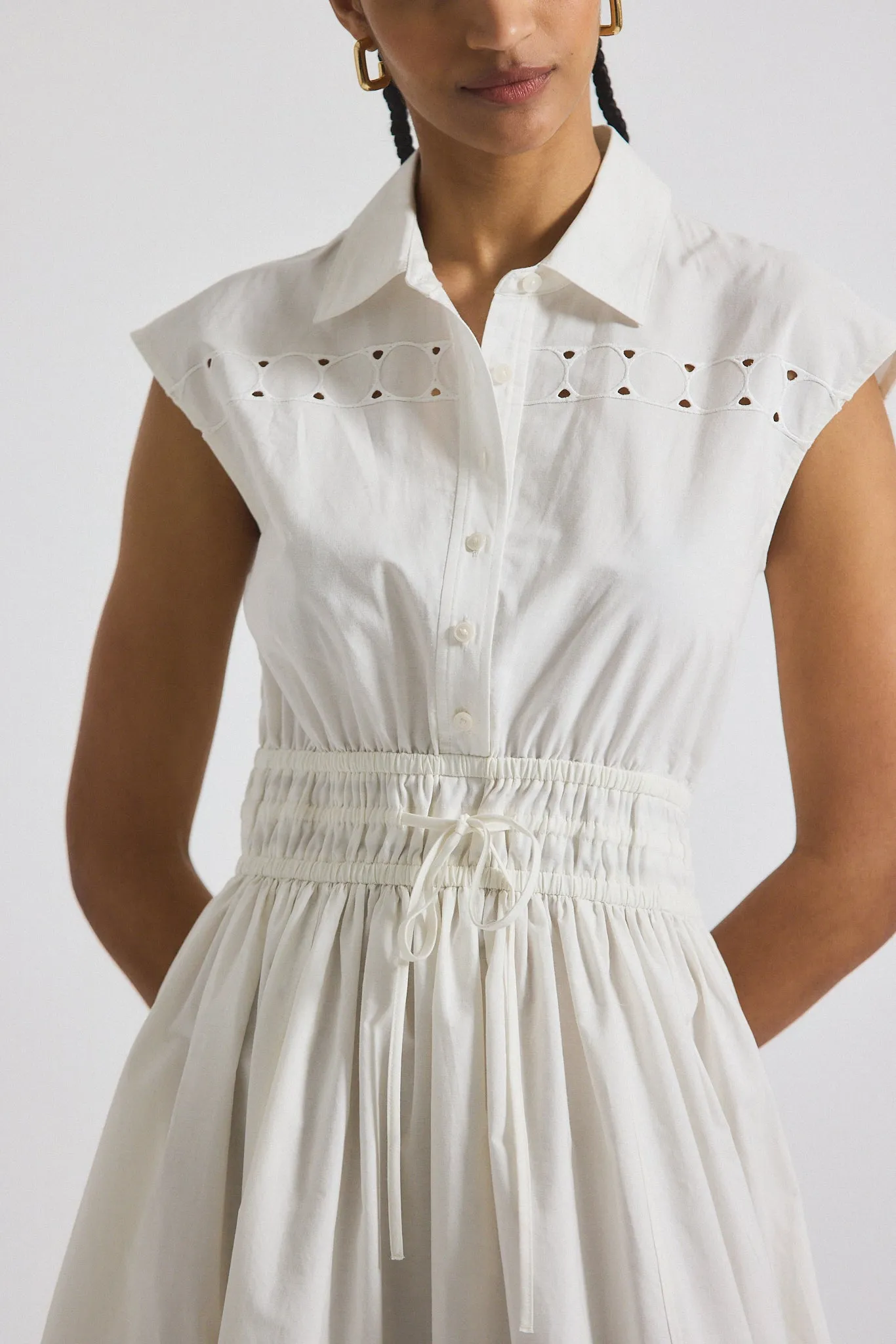 Nikita Poplin Embroidered Eyelet Cinch Waist Shirtdress - White sold by Derek Lam product image thumbnail 4