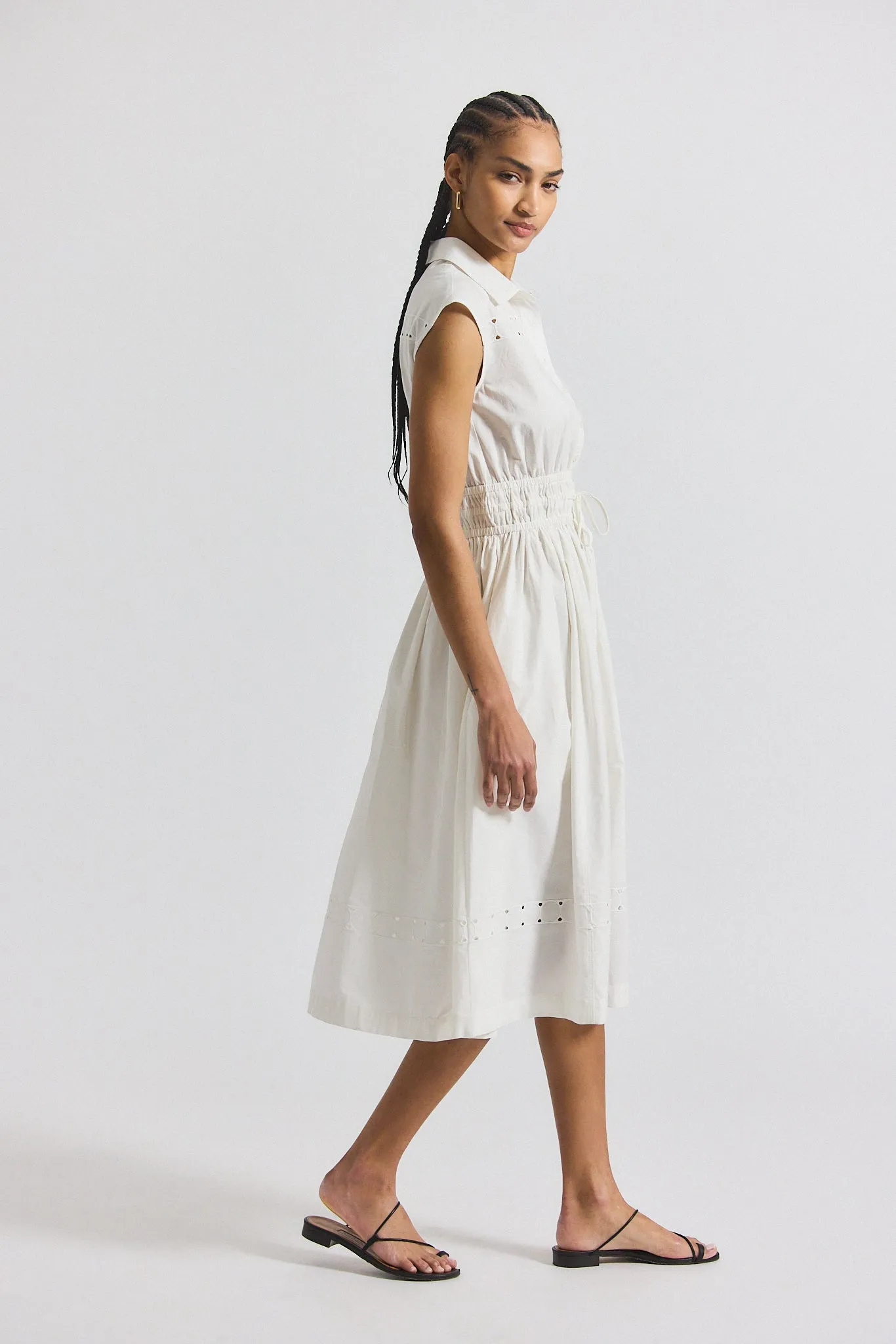 Nikita Poplin Embroidered Eyelet Cinch Waist Shirtdress - White sold by Derek Lam product image thumbnail 3