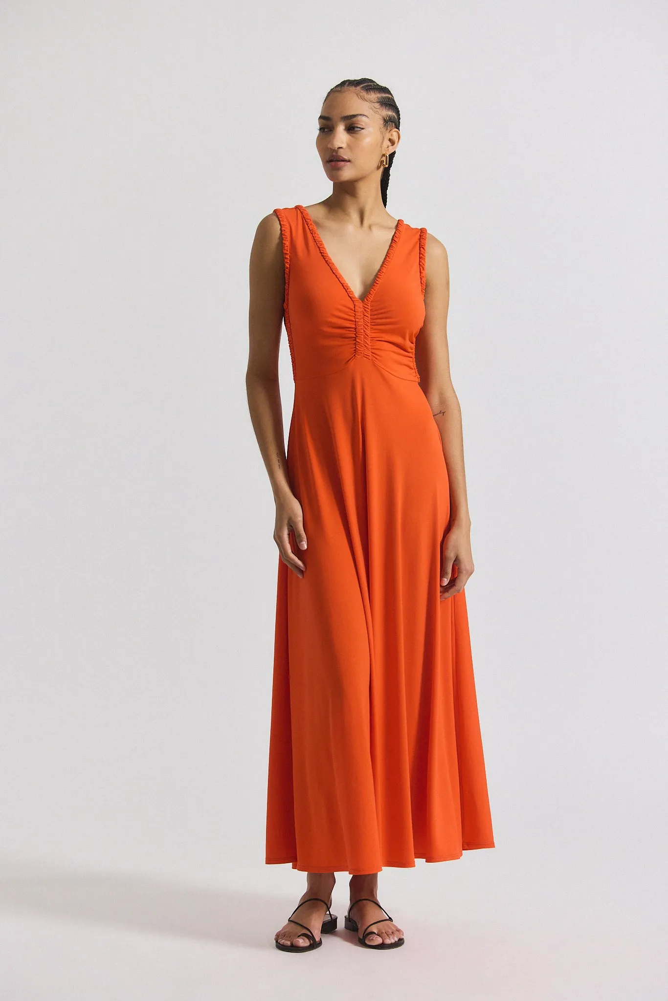 Misha Matte Jersey Ruched Dress - Tangerine sold by Derek Lam