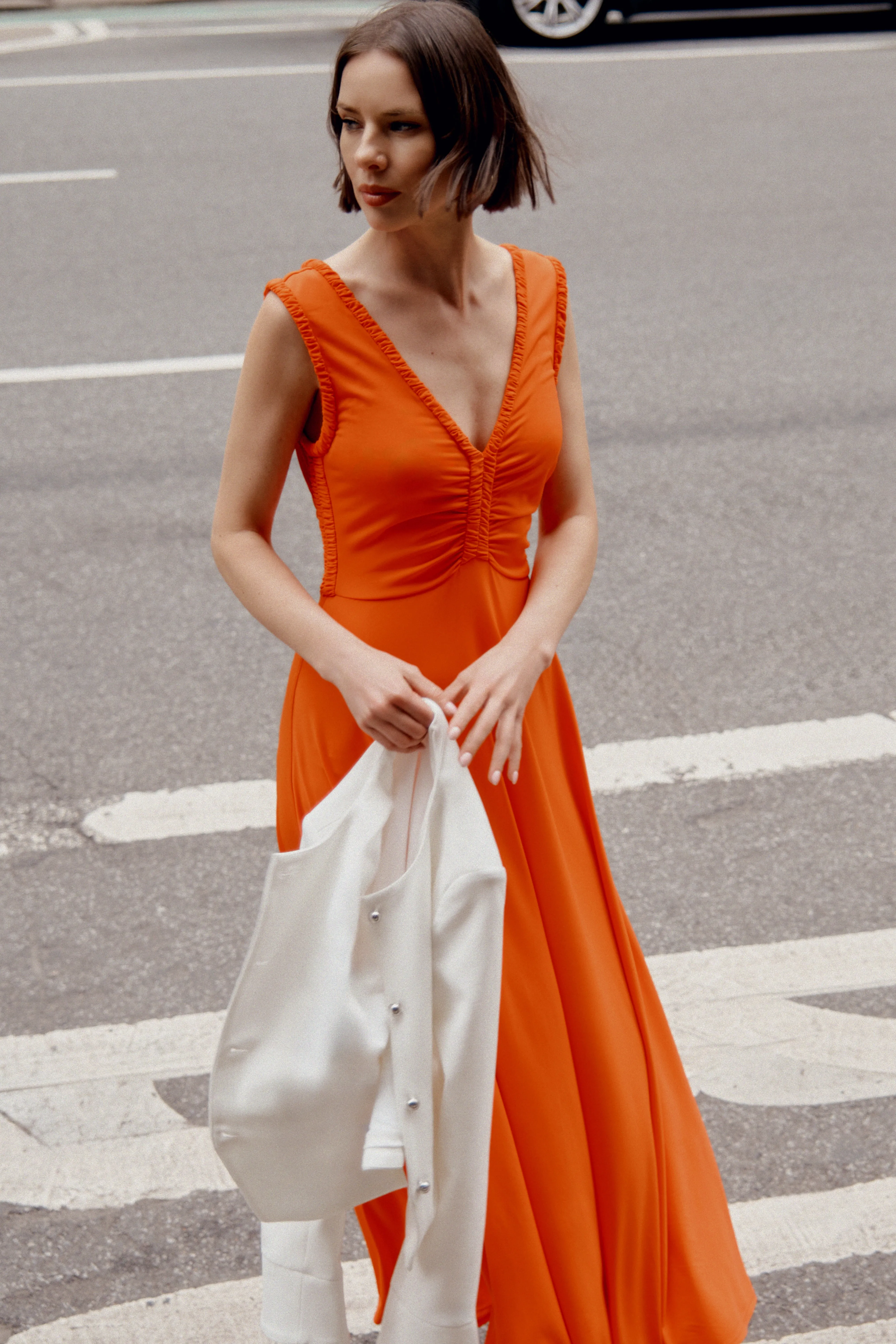 Misha Matte Jersey Ruched Dress - Tangerine sold by Derek Lam product image thumbnail 2