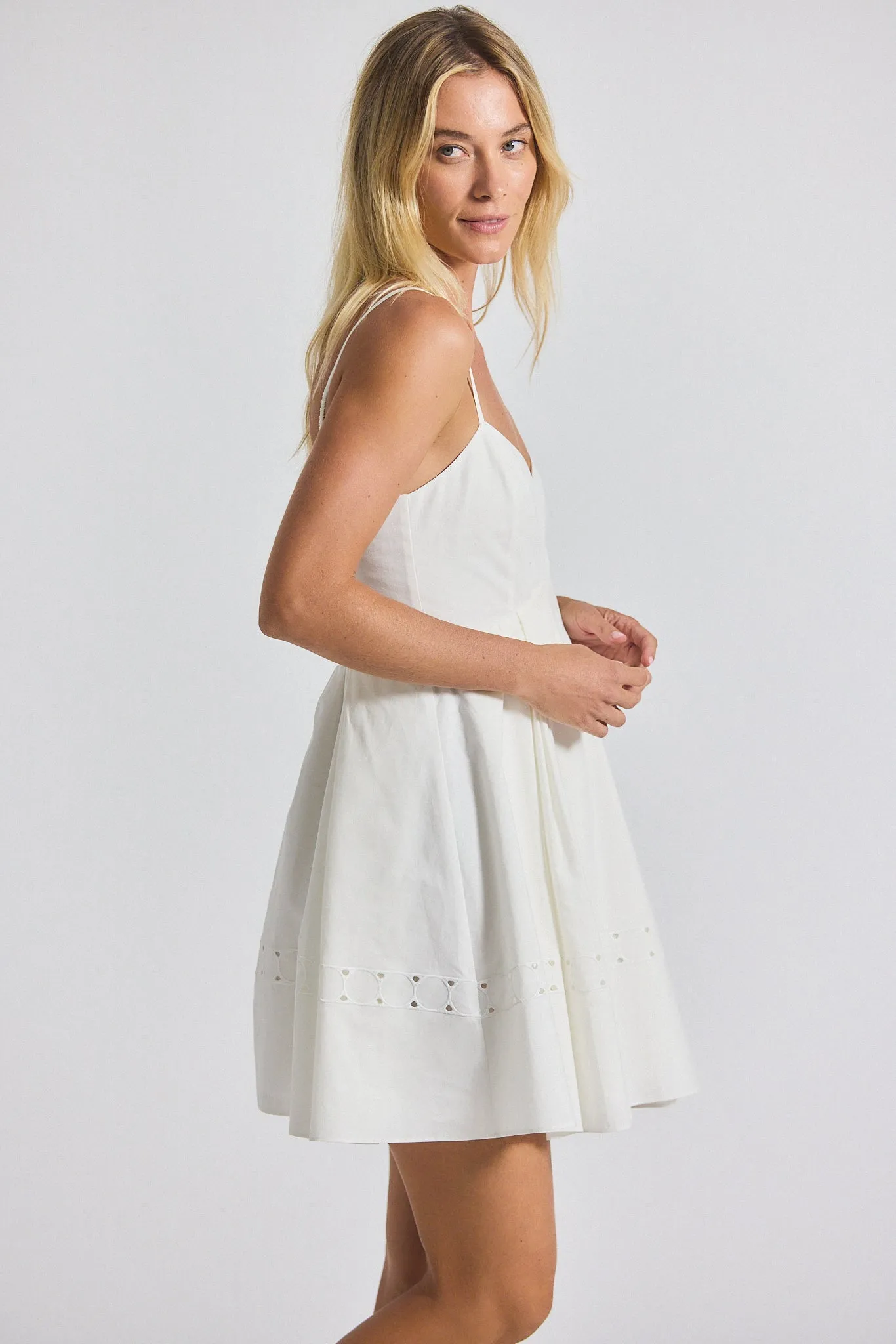 Eton Embroidered Poplin Eyelet Spaghetti Strap Pleated Mini Dress - White sold by Derek Lam product image thumbnail 3