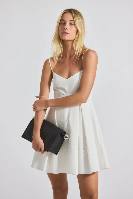 Eton Embroidered Poplin Eyelet Spaghetti Strap Pleated Mini Dress - White sold by Derek Lam