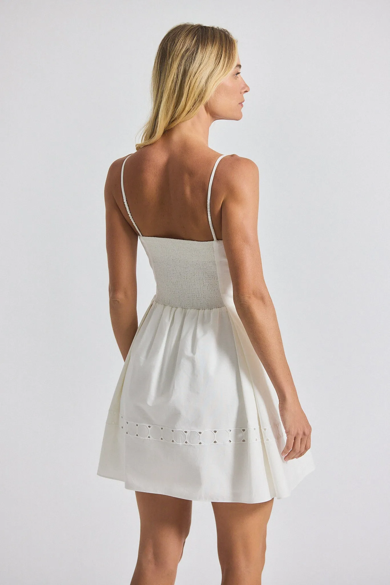 Eton Embroidered Poplin Eyelet Spaghetti Strap Pleated Mini Dress - White sold by Derek Lam product image thumbnail 4