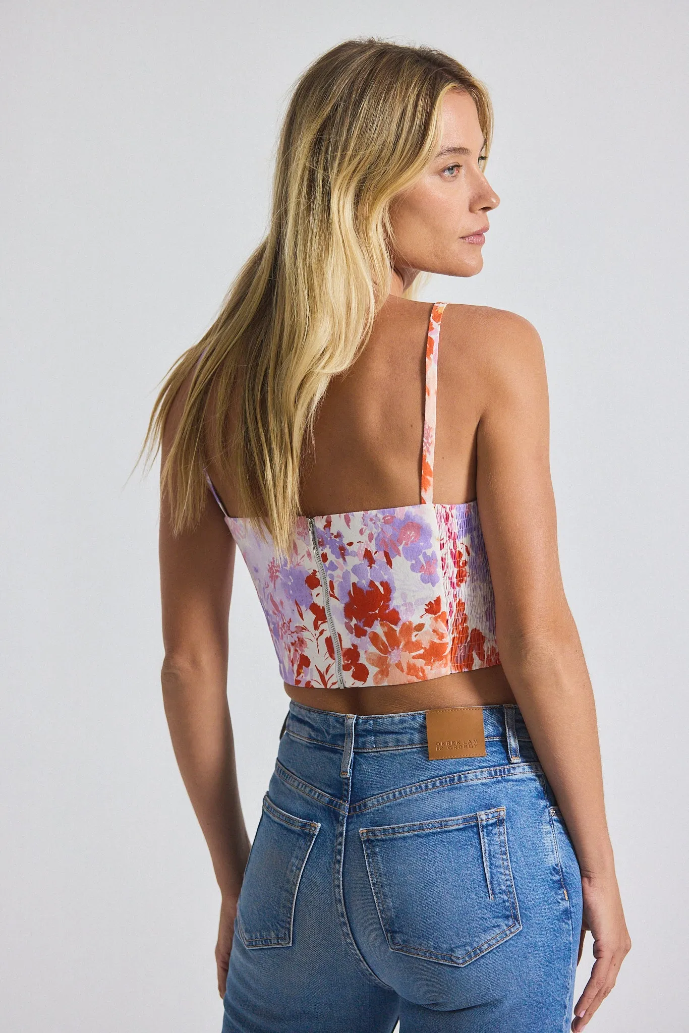 Margo Floral Printed Stretch Linen Bralette - Rose Multi sold by Derek Lam product image thumbnail 5