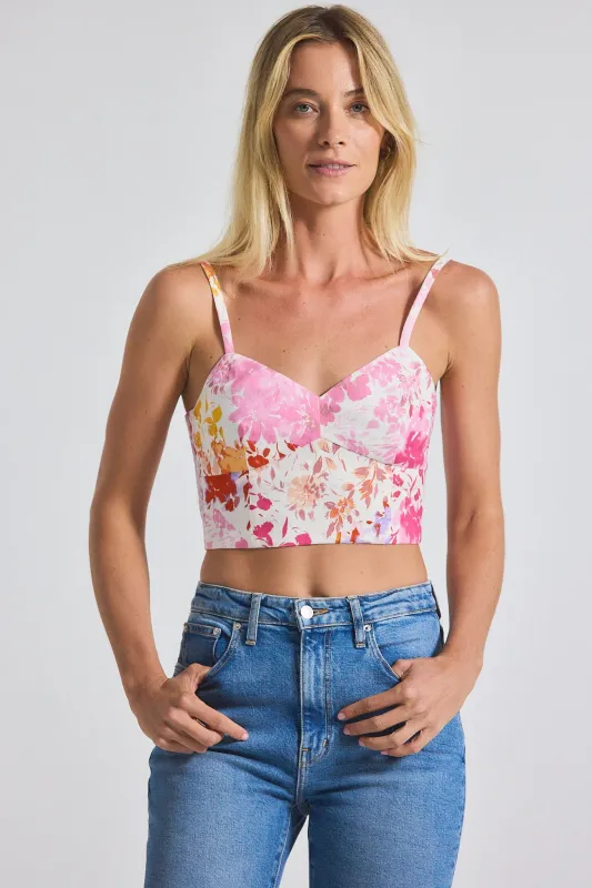 Margo Floral Printed Stretch Linen Bralette - Rose Multi sold by Derek Lam