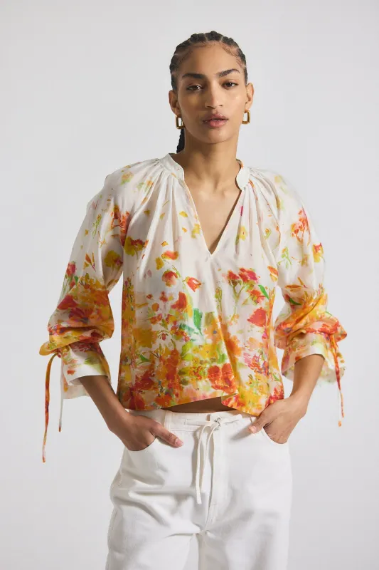 Milon Organza V-Neck Blouse - White-Papaya Multi sold by Derek Lam