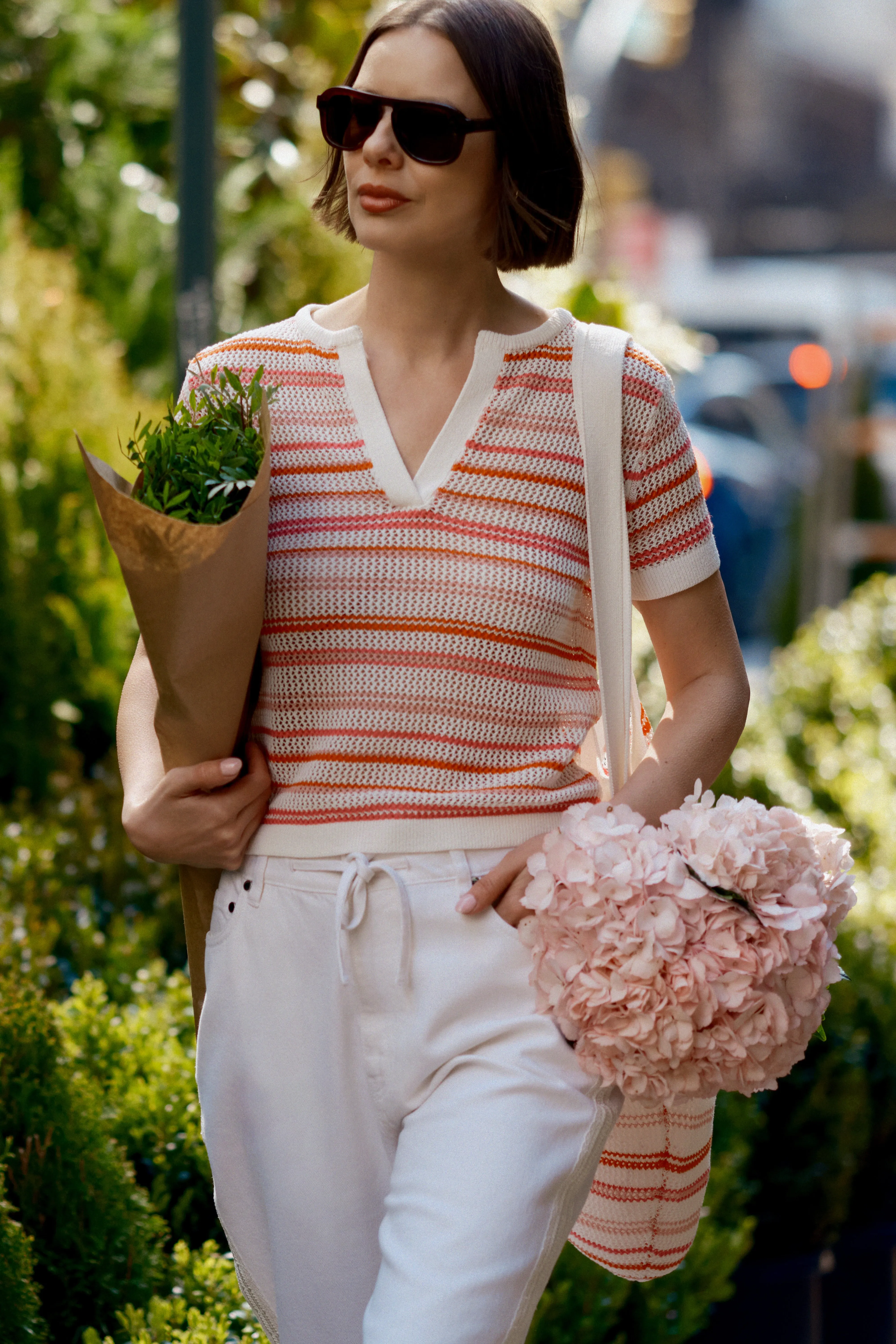 Andy Corded Mesh Split Neck Short Sleeve Sweater - Rose-White sold by Derek Lam product image thumbnail 2
