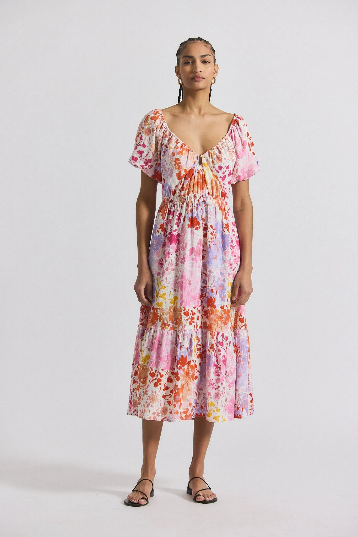 Laine Floral Printed Stretch Linen Puff Sleeve Maxi Dress - Rose Multi sold by Derek Lam product image thumbnail 4
