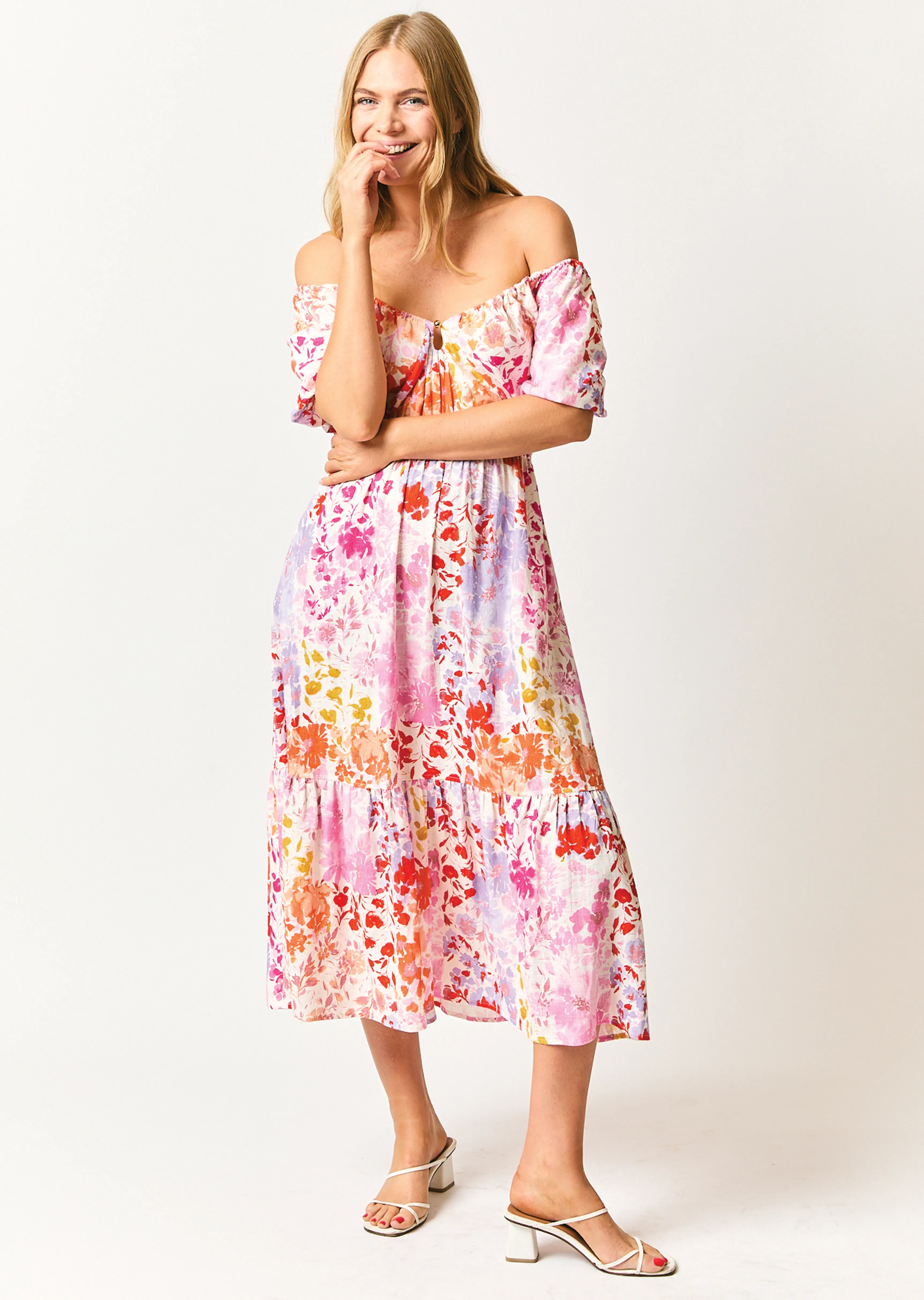 Laine Floral Printed Stretch Linen Puff Sleeve Maxi Dress - Rose Multi sold by Derek Lam product image thumbnail 2
