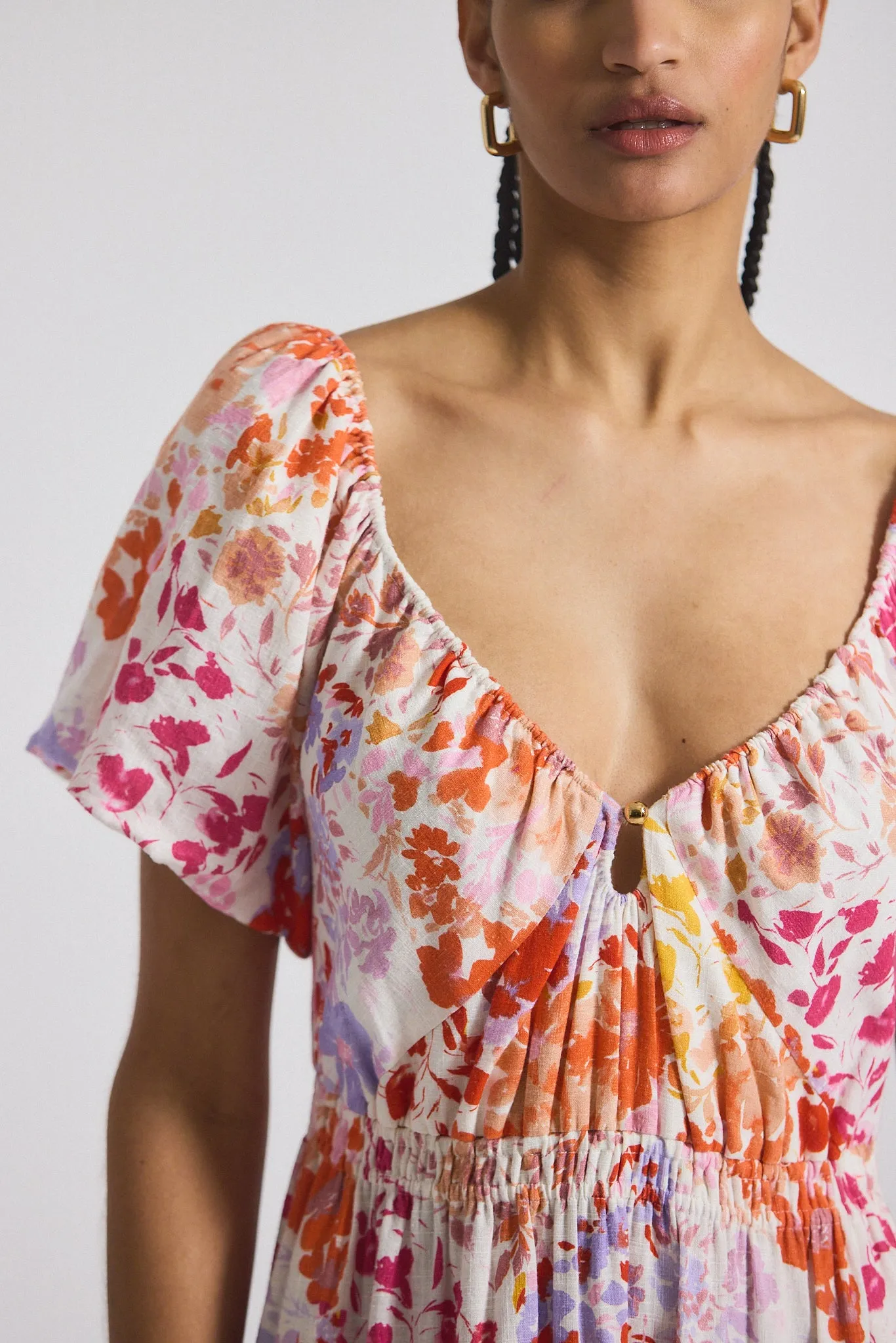 Laine Floral Printed Stretch Linen Puff Sleeve Maxi Dress - Rose Multi sold by Derek Lam product image thumbnail 3